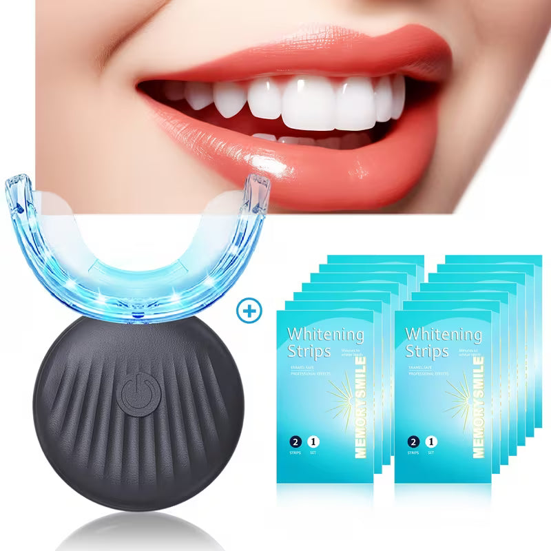 Beauty Tech Teeth Device Featuring 14 Pairs of Strips, an LED Light