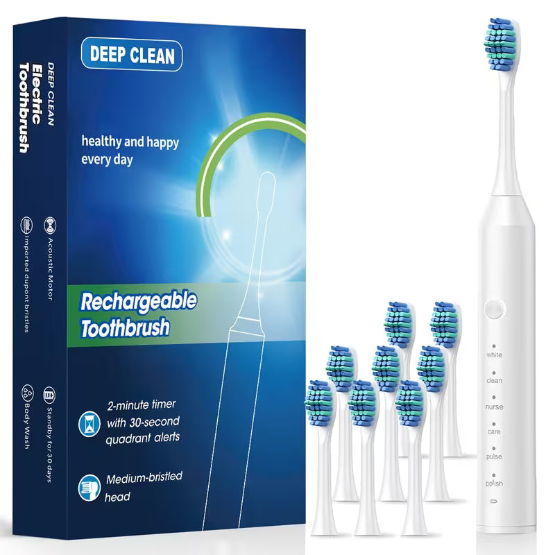 Smart Electric Toothbrush for Adults with 6 Cleaning Modes (Deep Clean, Whitening, Gum Care, Pro Clean, Smart, Massage)